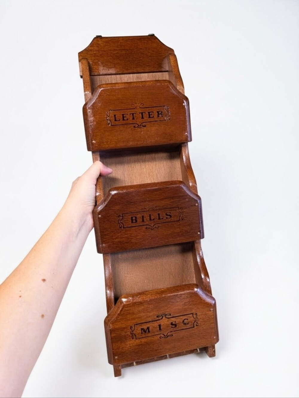 Vintage Wooden Wall Mount Shelf Rack Letter Bills Misc Organizer Farmhouse Cotta